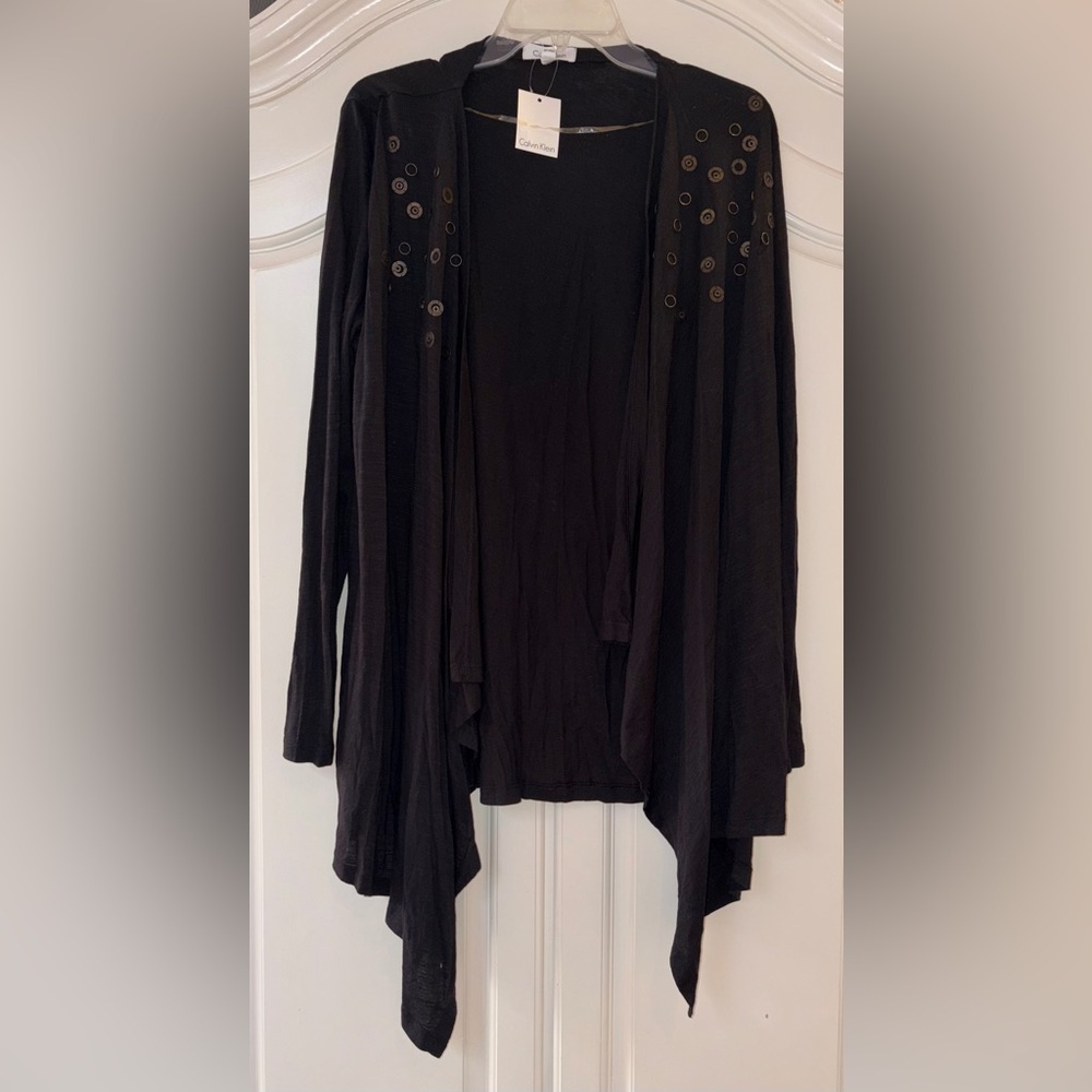 Calvin Klein Black Embellished Open Front Cardigan Style Top
